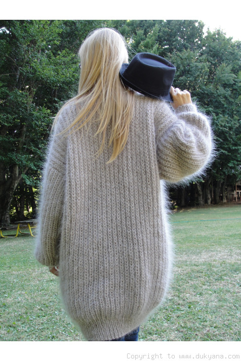 Fuzzy V-neck mens mohair shawl collar sweater hand knitted/VM8